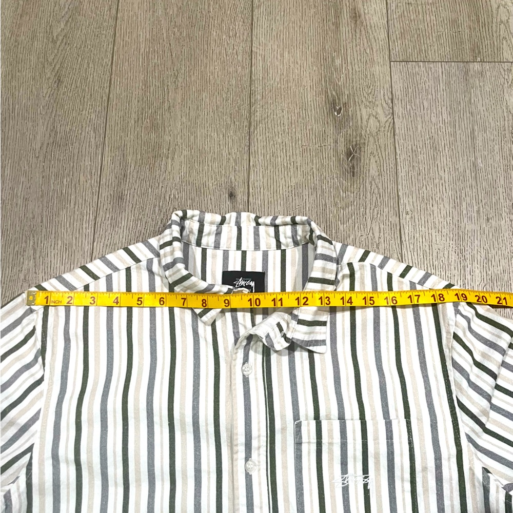 Stussy oversized striped button up 100% cotton mens small fits a XL - Picture 10 of 11